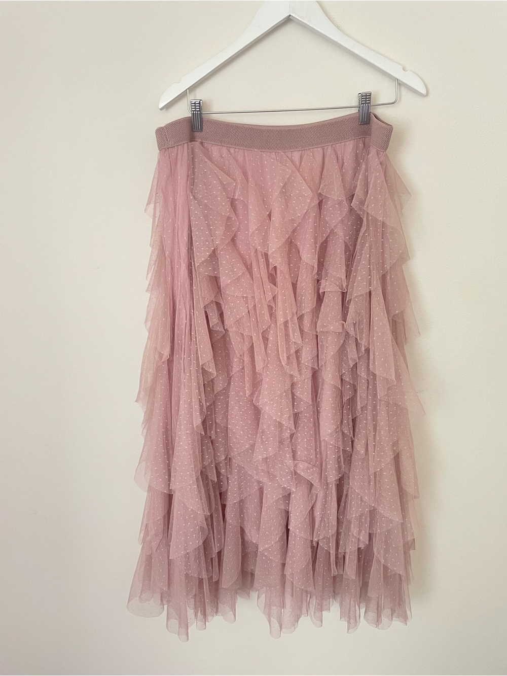 Anthropologie The Chéri Ruffled Tulle Midi Skirt in Blush Mauve Dusty Rose XL - Picture 7 of 7